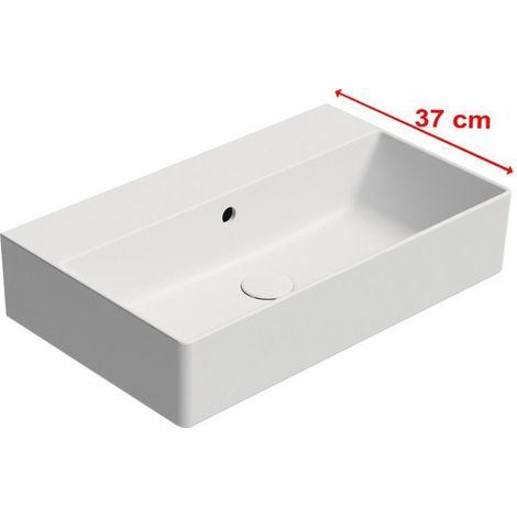 Lavabo en céramique KUBE X 60x37cm, sans trou pour robinetterie, blanc mat (1/4)