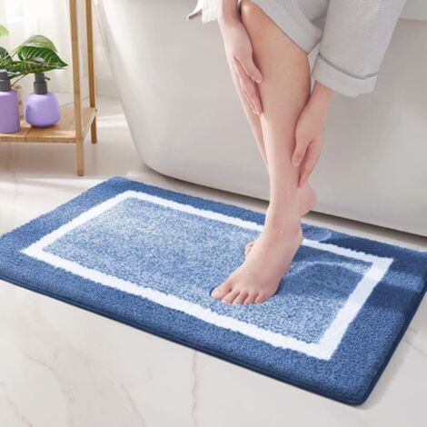 Tapis de Bain Antiderapant- 40 x 60 cm - Bleu,Tapis Salle de Bain en Microfibre Douce,Tapis de Bain Absorbant à Poils Longs, Lavable en Machine (1/5)