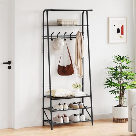 Vestiaire d’Entrée avec Banc et Range-Chaussures 4-en-1, Porte-Manteau Noir (1/5)