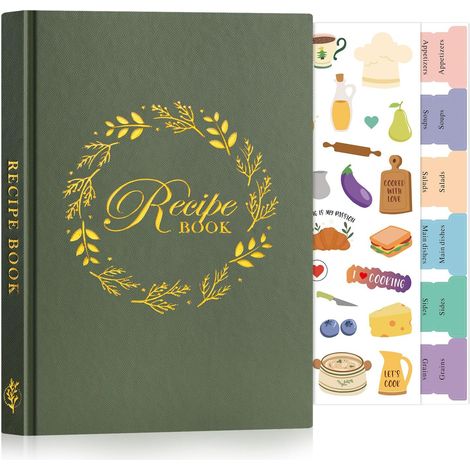 A5 Journal de Recettes et Blanc, Livre Cahier de Recettes Cuisine à Remplir, Carnet Recette pour Enregistrer vos Propres Recettes, Livre Recette Vierge, Recipe Book Cookbook, Vert, Anglaise (1/5)