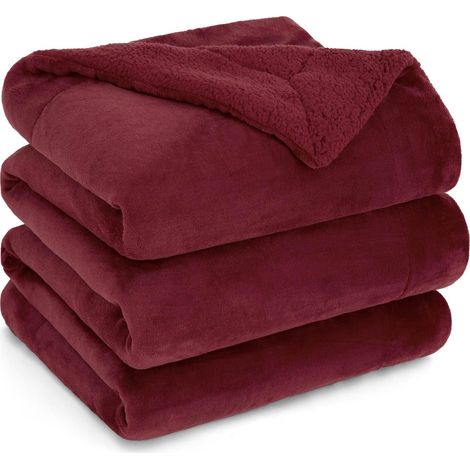 Plaid Polaire Sherpa Couverture - Rouge, 220x240 cm Plaid Canape Grande Taille, Douce et Chaude Double Face avec Fourrure d'agneau et Tissu Polaire pour Canapé et Lit, Épais (1/5)