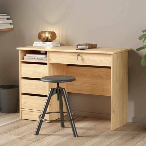 Dmora - Scrivania Eliane, Scrittoio multiuso, Tavolo per ufficio porta PC, Piano di lavoro, 109x49 h76 cm, Rovere (1/5)
