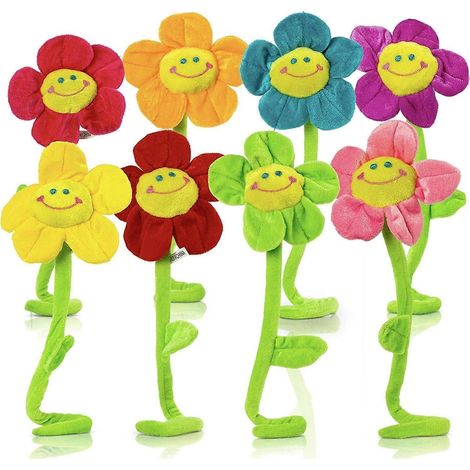 Fleur en peluche à tiges flexibles, fleurs en peluche colorées, jouet en peluche durable, bouquet de fleurs marguerite avec visage souriant joyeux 17" (1/5)