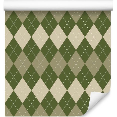 Papier peint à carreaux automnaux, olive et beige, pour salon et chambre, 50 x 1000 cm (1/5)