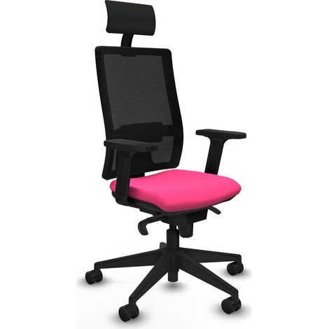 Horna sincro malla negra similpiel rosa brazos 2D base piramidal cabecero fijo ruedas 65mm nailon (1/5)