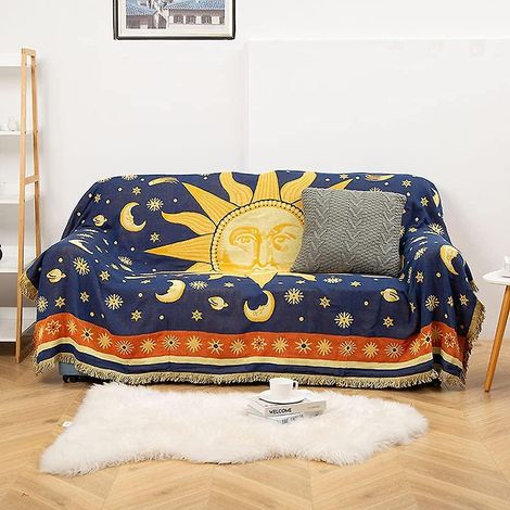 Boho-Tagesdecke mit Sonnenmuster und Quasten – 180 cm x 230 cm (1/5)