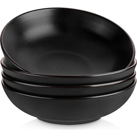 Assiette creuse en grès noir, lot de 4, 22,3 cm, 1350 ml (1/5)