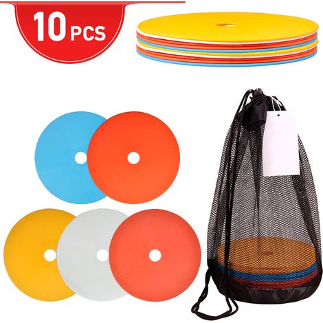 Lot de 10 repères au sol en PE haute élasticité, 15,5 cm de diamètre, résistants à l'abrasion, cônes plats de football, couleurs assorties (1/5)