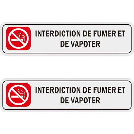 Panneau Interdiction de Fumer et Vapoter en Aluminium, 20 x 5 cm  Lot de 2 Panneau Interdit de Fumer, Adhésif Panneau d'Avertissement, pour Intérieur et Extérieur, Imperméabe (1/5)