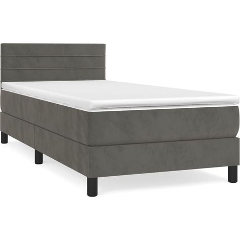 Lit simple，Lit adulte，Sommier à lattes de lit et matelas Gris foncé 90x200 cm Velours CFW1052547