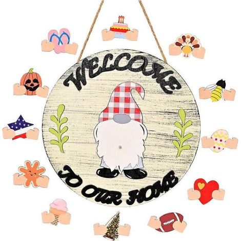 Décoration de porte saisonnière en forme de gnome avec éléments interchangeables pour Noël. Halloween et ANDIAMOs fêtes. (1/5)