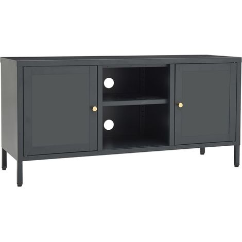 Mueble TV multimedia estantería para televisión buffet para televisión comedor salón dormitorio antracita 105 x 35 x 52 cm Acero y cristal antracita 020026390