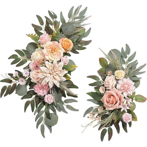 2 Couronne de fleurs, soie, 30cmx15cm et 50cmx25cm, rose poudré, style champêtre, arche de mariage (1/5)