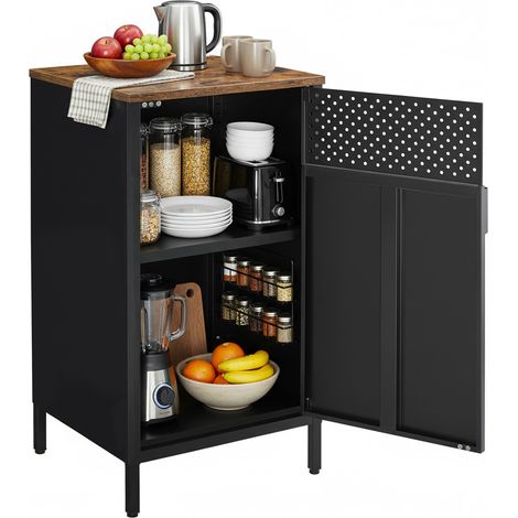 Meuble de Rangement, Buffet, en Métal, Double Porte, Fermeture Magnétique, Cadre en Acier, 40 x 42,5 x 76 cm, Marron Rustique et Noir LSC101B01 (1/5)