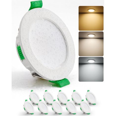 Spot LED Encastrable 55mm - 68mm Trou, 4W Extra Plat Spots de Plafond Salle de Bain, Blanc Chaud 2700K Neutre 4000K Froid 6000K Reglable, IP44 Etanche, Lot de 10