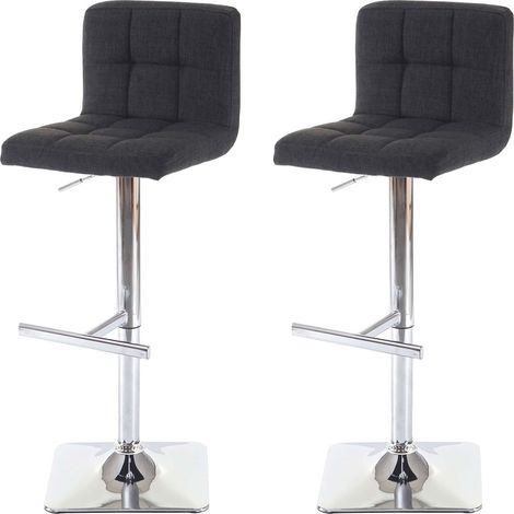 Mendler – Lot de 2 tabourets de bar Kavala – Dossier rembourré épais – Hauteur réglable 89-110 cm – Pied en acier chromé – Tissu gris foncé (1/5)