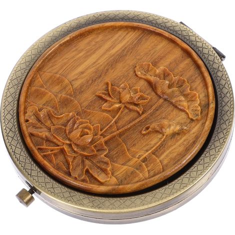 Miroir Écologique Double Face, Rond, Lotus en Bois Vert, Usage Voyage Bureau