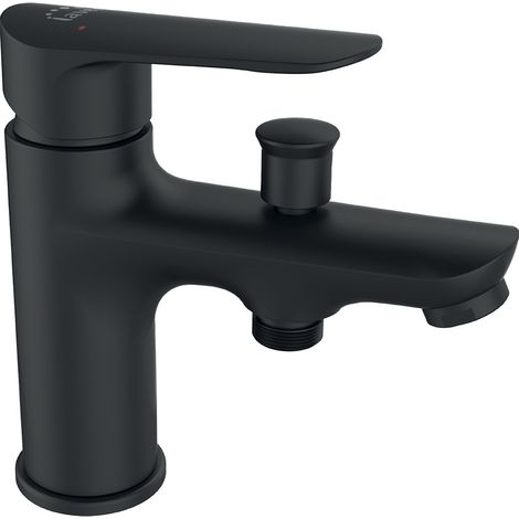 Robinet de baignoire sur pied noir monotrou – Finition noire – Cartouche céramique 35 mm – Installation facile pour salle de bain