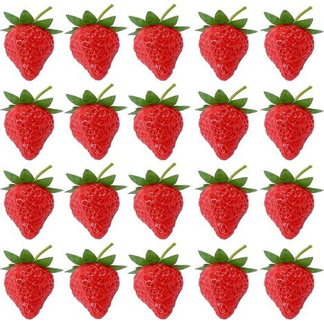 Fraise Artificielle - 3 5 Cm - Rouge - En Plastique - Pour Décoration Cuisine Bureau Photographie Événements - Lot De 20 (1/4)