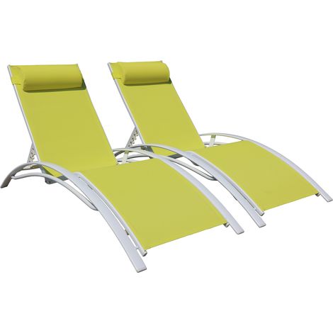 Set di 2 sedie a sdraio GALAPAGOS in textilene verde - alluminio bianco