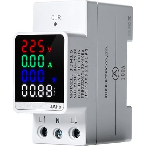 Compteur Electrique Consommation Wattmetre LCD Mesure Consommation Electrique AC80-270V 100A Ampèremètre Voltmètre Compteur d'énergie Numérique sur rail Din Monophasé, avec écran LCD (1/5)