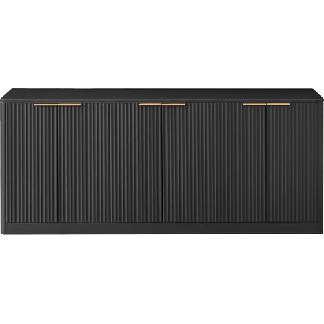 Meuble TV buffet 170 cm à 6 portes ondulées en MDF noir 170x40x70,5 cm HOMVRA (1/5)