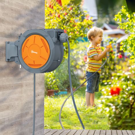 Avvolgitubo da giardino, 30+2 m, avvolgitubo per acqua, montaggio a parete + maniglia girevole a 180°, 59 x 23 x 42 cm, grigio (1/5)