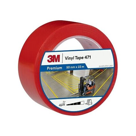 Ruban de marquage au sol 3M 471® support vynile avec adhésif caoutchouc épaisseur 0,14mm rouge rouleau de 33m par 50mm - 3M