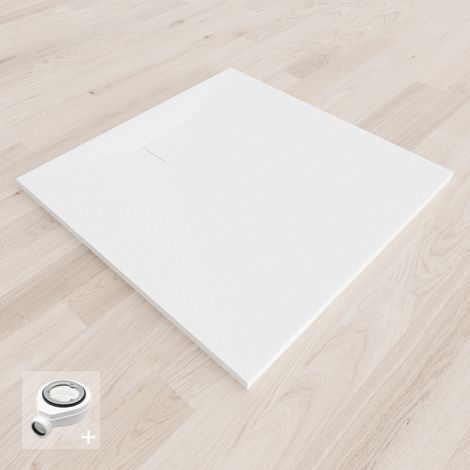 Saniverre – Receveur de douche extra-plat 80 x 80 cm blanc – Aspect pierre – Bonde d'évacuation incluse – Surface antidérapante Class C