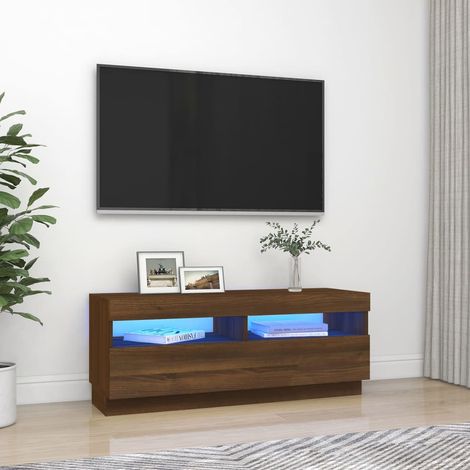 TV-Lowboard für Wohnzimmer TV Schrank TV-Möbel mit LED-Leuchten Braun Eichen-Optik 100x35x40 cm DE45210 (1/5)