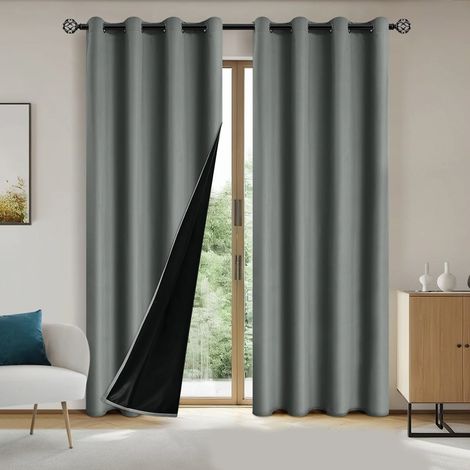 Rideaux occultants, rideaux de fenêtre avec isolation thermique et acoustique épaisse, rideaux pare-soleil (gris foncé, 91 x 213 cm) (1/5)