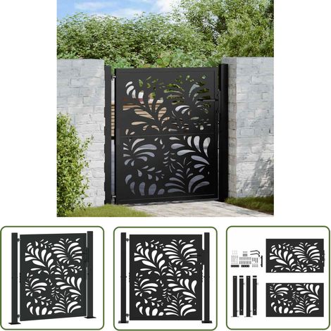 vidaXL Gartentor Schwarz 105x106 cm Stahl Wellen-Design (1/5)