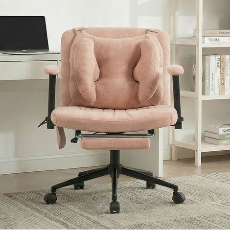 Chaise de bureau tournante réglable avec repose-pieds et accoudoirs, charge 150 kg, tissu rose (1/5)