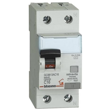 Bticino Interruttore Magnetotermico Differenziale 16A 1P+N tipo AC - GC8813AC16