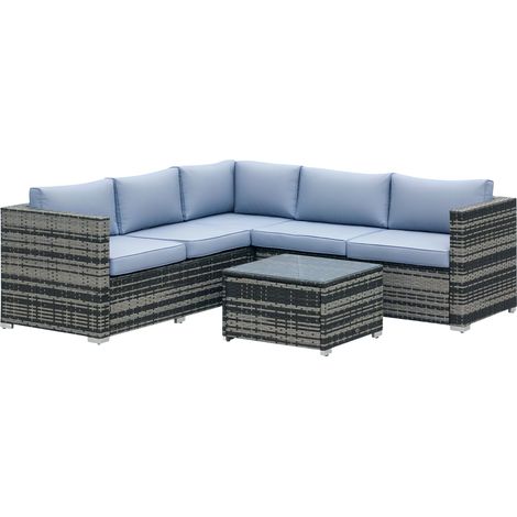 Outsunny 4 Pieces Rattan Furniture Sofa Set Chair w/ Corner Sofa Loveseat 124W x 66D x 62Hcm (1/5)