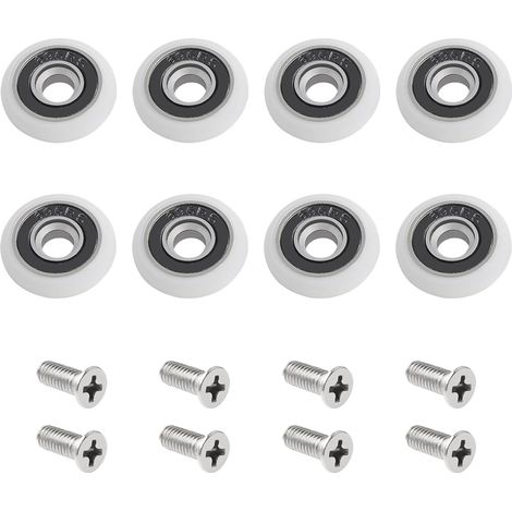 8er-Pack Duschkabinenrollen mit M5-Schrauben, weißen gebogenen Führungen mit Exzenterrollen, Ersatzrollen für Glasschiebetüren, 23 mm (1/4)
