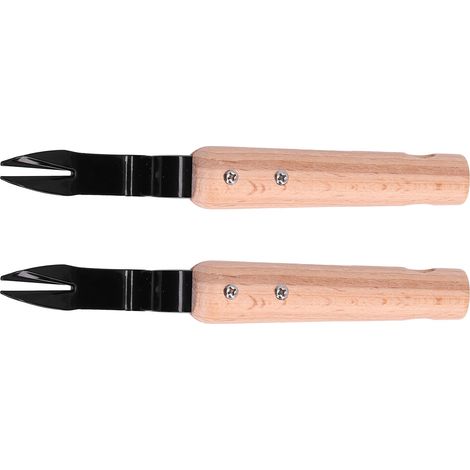 Ensemble de 2 outils de désherbage avec fourche et manche en bois, pour enlever les mauvaises herbes, bêche, fourche à désherber, outil de taille, outil de plantation (1/5)