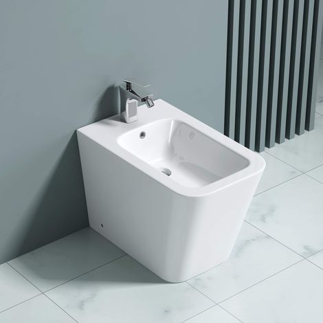 Doporro – Bidet sur pied en céramique blanc 36x55x41cm – Revêtement nano pour entretien facile – Conception sans rebords pour nettoyage rapide - ren112