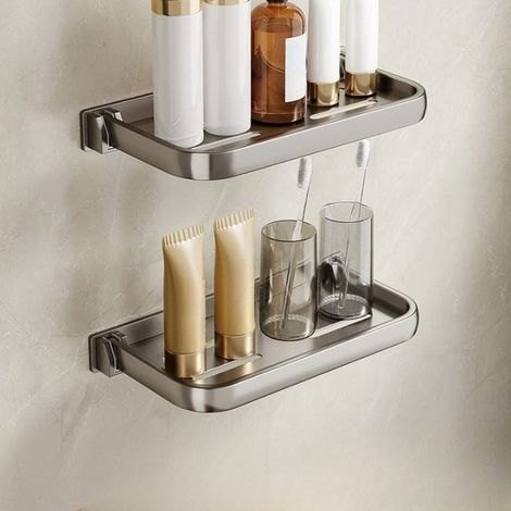 2-teiliges Set, 40 cm klappbares Badezimmerregal, zusammenklappbares Badezimmerregal, Wandregal zur Montage ohne Bohren, Ablage für Waschbecken, grau (1/5)