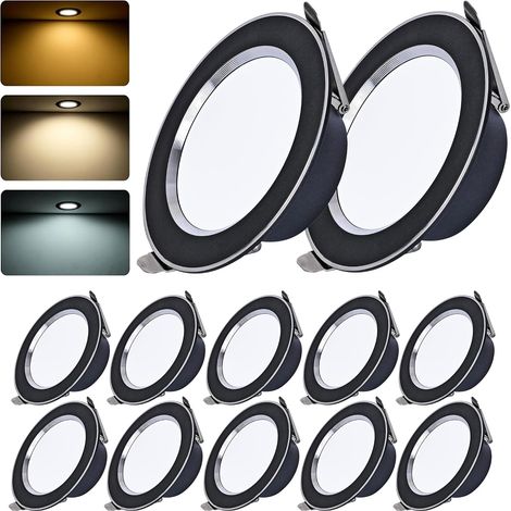 Spot Led Encastrable Salle de Bain 6Pcs Spots de Plafond Noir Extra Plat Exterieur Interieur IP44 Etanche Encastré Bureau Downlight Inox Réglable 3 Positions Orientable 3000/4000/6500K Trou Φ75-90mm (1/5)