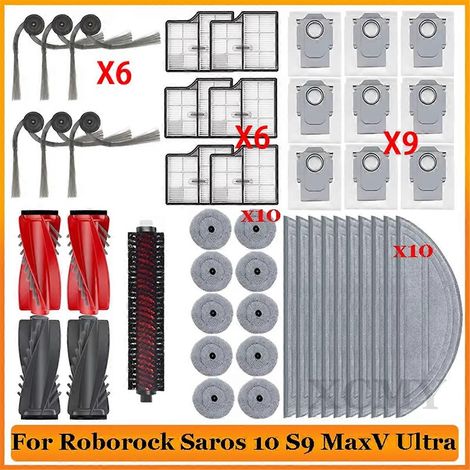 Rouleau principal, brosse latérale, filtre HEPA, chiffon de nettoyage et sac à poussière pour aspirateur Roborock Saros 10/S9 MaxV Ultra. (1/5)