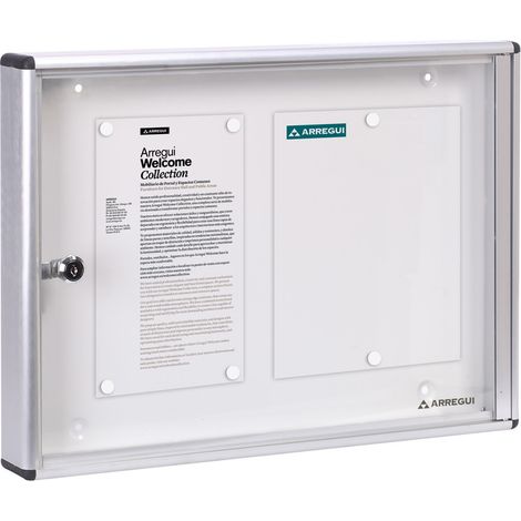 Arregui – Panneau d'affichage aluminium 35 x 48 cm – Vitrine avec serrure à clé – Fond aimanté avec 8 aimants – Format 2 x A4 argent (1/5)