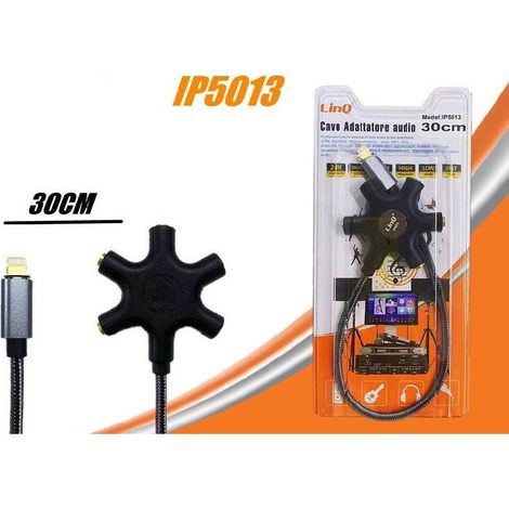 30 Cm Ip5013 Lightning To 5x Aux Jack Female Adapter 5-in-1 Audio Cable (1/5)