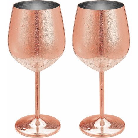 Ensemble 2 verres à vin inox cuivré/or rose – 500 ml – métal, style coupe à cocktail/champagne
