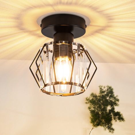 GBLY Deckenleuchte Schwarz Deckenlampe Kristall: Modern Flurlampe E27 Küchenlampe mit Metall Rahmen Vintage Innen Deckenbeleuchtung für Flur Korridor Küche Balkon Wohnzimmer Hotel (Ohne Leuchtmittel)