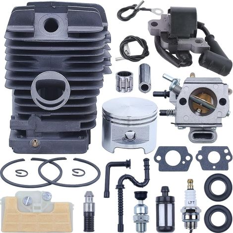 Kit de piston de cylindre de tronçonneuse 49mm pour Stihl MS390 MS290 MS310 029 039 Remplacement 1127020 1216 avec bobine d'allumage, carburateur, bougie d'allumage, pièces de rechange (1/5)