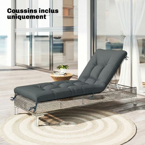 Coussin de bain de soleil en mousse à mémoire de forme avec sangles, protection UV50+, 198 x 65 x 13 cm, gris foncé (1/5)