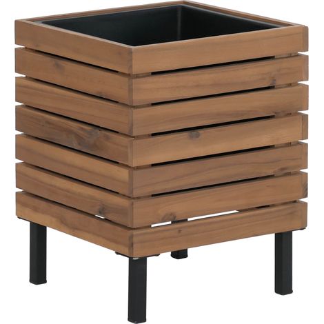 Jardiniére HWC-P84, jardiniére carrée d'extérieur en acier couleur acacia, 43 x 33 x 33 cm, certifié (1/5)