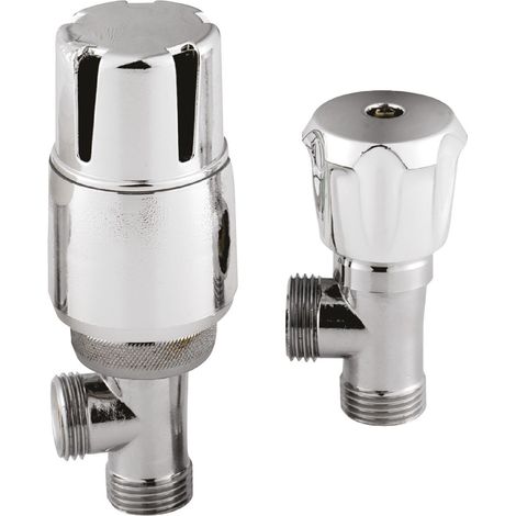 Angled Thermostatic Radiator Valves, Sold in Pairs - Chrome