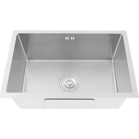 Évier pratique rectangulaire en acier inoxydable 60 x 40 cm pour caravanes Évier encastré dans le plan de travail en acier inoxydable 304 Évier de cuisine à cuve unique sous plan Argent (1/5)